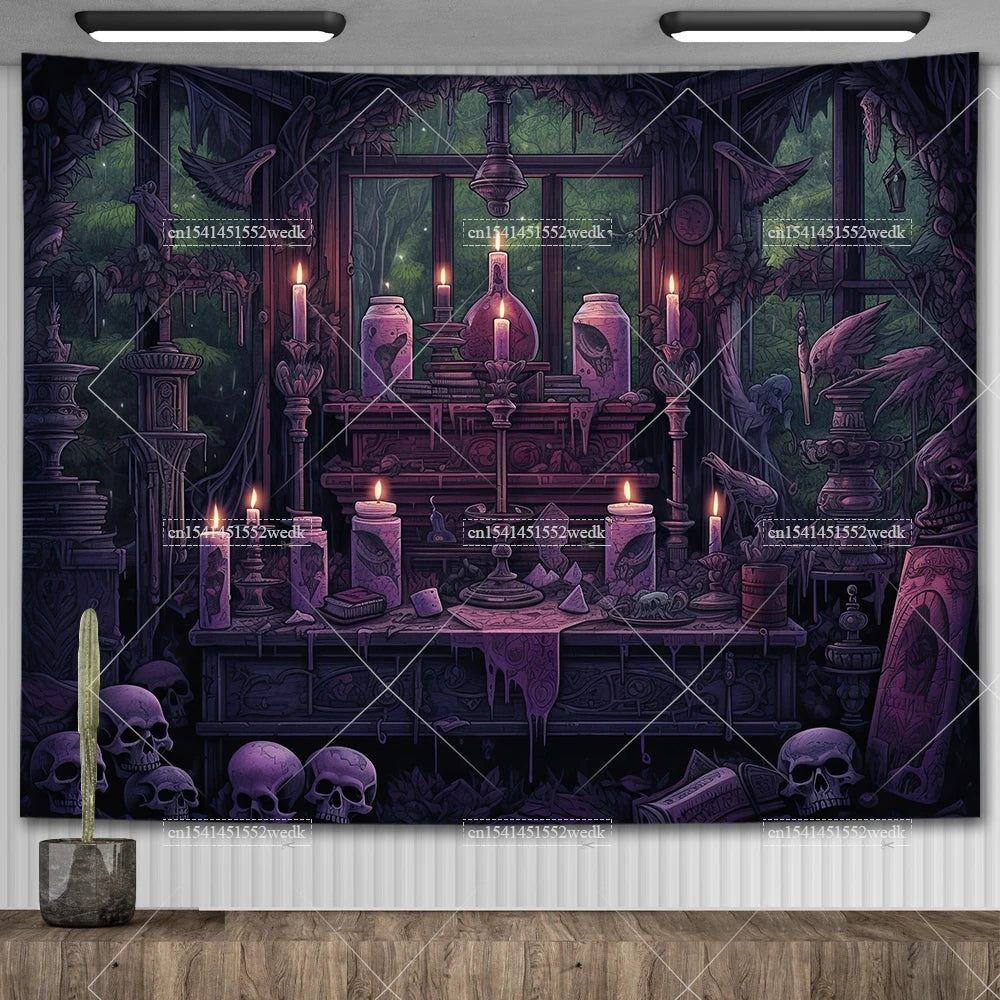 Enchanted Library Staircase Tapestry Wall Hanging