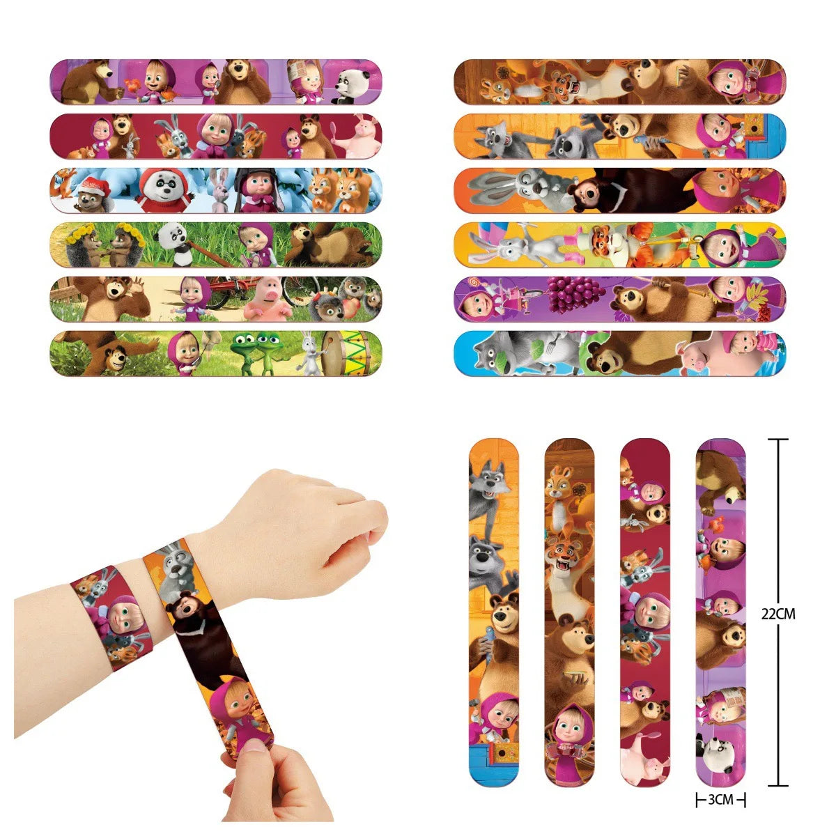 A set of decorative stickers featuring characters from Masha and Bear for party decor