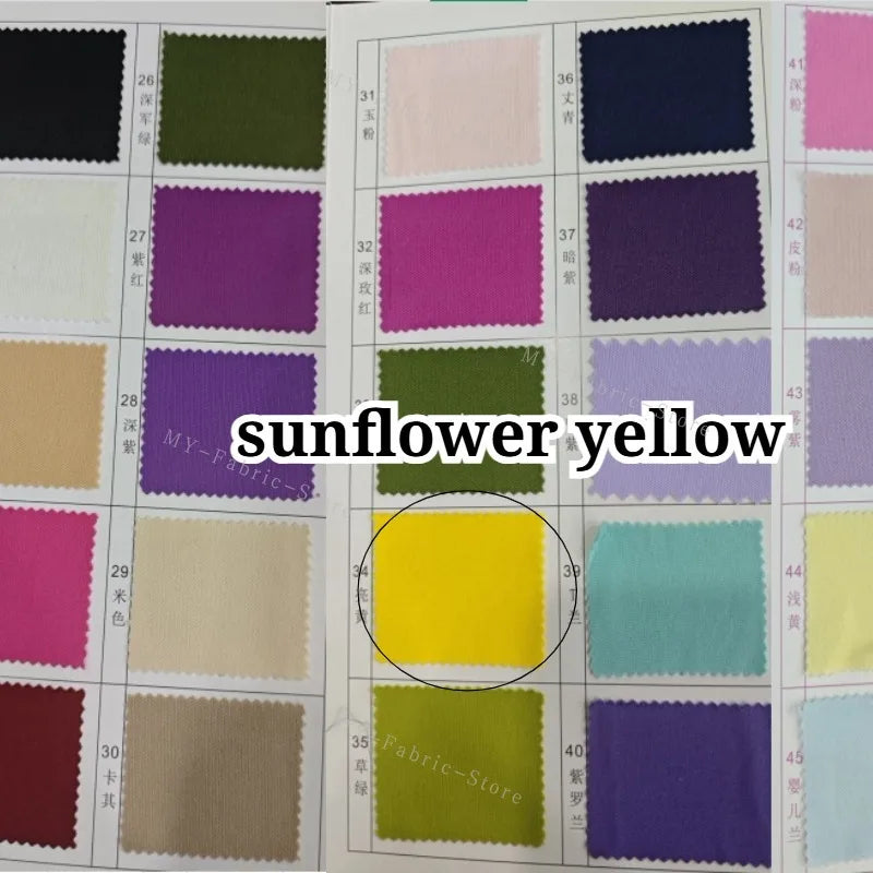 A swatch of sunflower yellow fabric is shown alongside various colored fabric samples.
