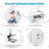 Instructions for DIY sublimation magnet blanks showing steps to print and complete a custom design