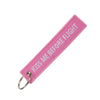 Pink woven flight ribbon keychain for a kiss me before flight theme