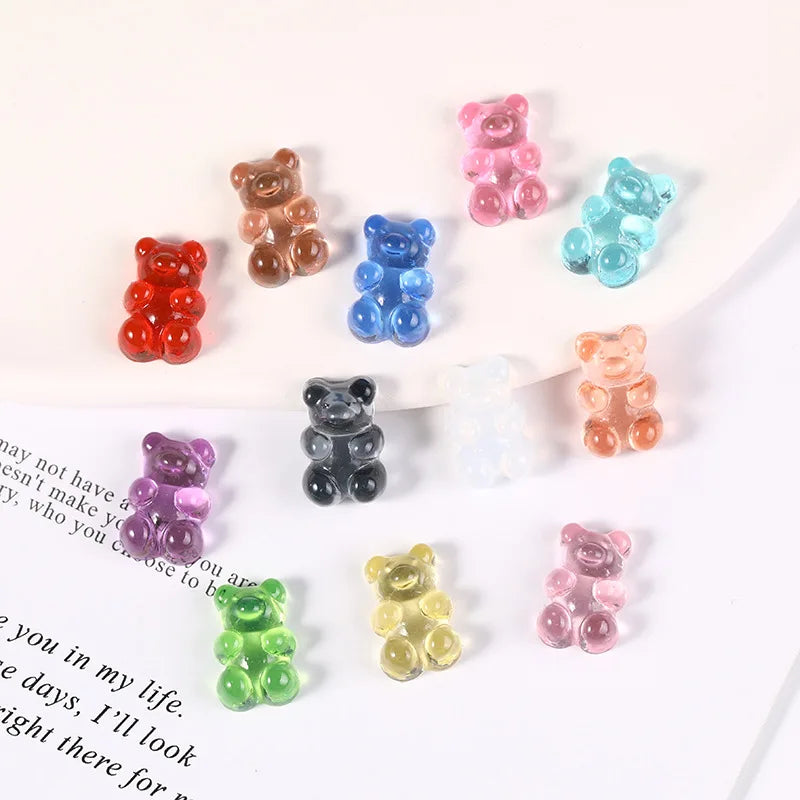 A set of ten colorful bear-shaped magnetic chalkboard and message stickers in pink, blue, red, and green.