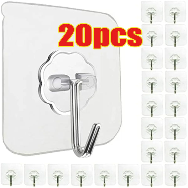 20 pieces of clear self-adhesive wall hooks with rotating arms for hanging coats, towels, and keys