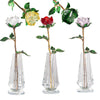 Handcrafted crystal glass rose vase with golden leaves featuring three floral arrangements.