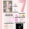 A set of 42 pink and white pillar balloons, including a large number seven balloon.