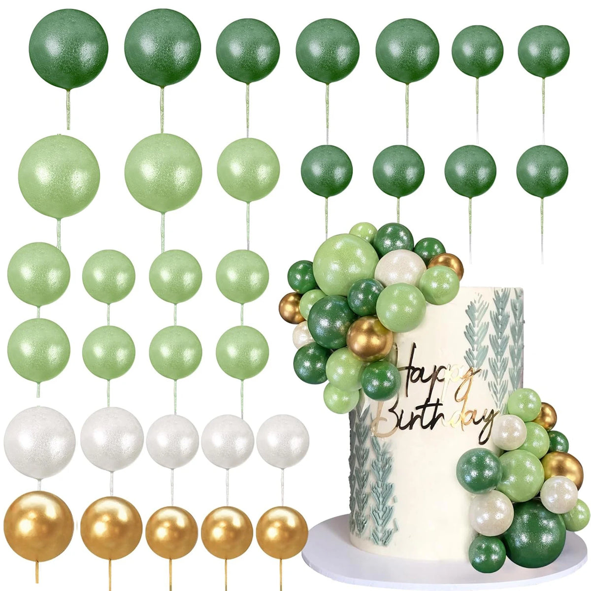 Pearl Green Cake Topper Balls Set