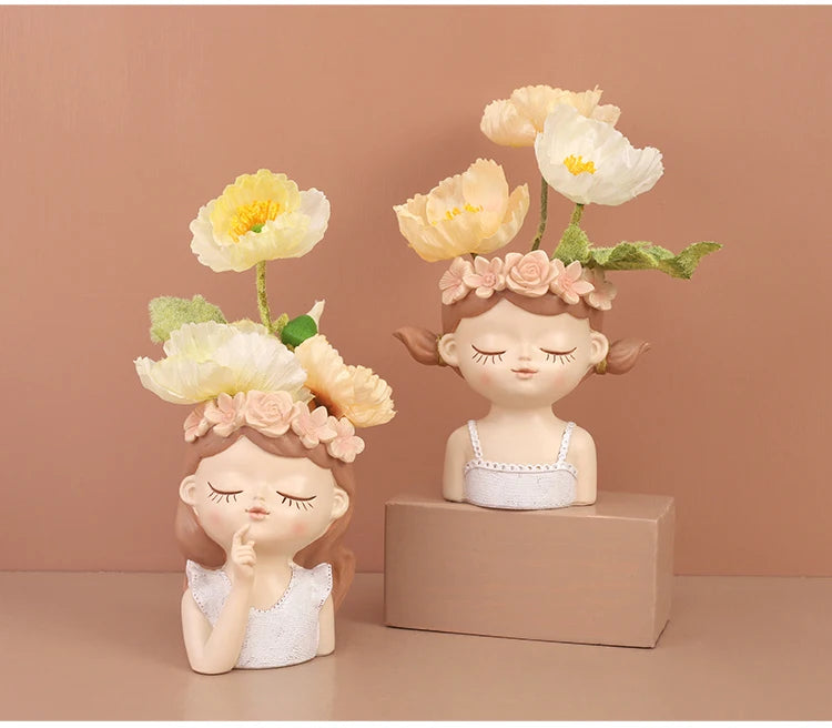 Resin Cartoon Girl Flower Planter