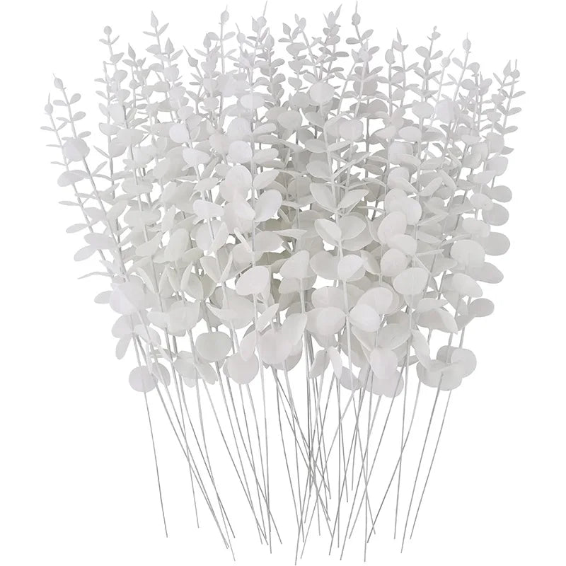 A bunch of artificial eucalyptus leaf plants used for home decor and events