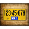 A yellow Israeli license plate with the number 123-45-678 displayed on a wooden surface.