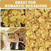A close-up of golden silk rose petals scattered for romantic occasions and weddings.