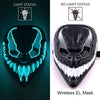 A black wireless EL mask featuring neon blue wire details and a glowing light status indicator.