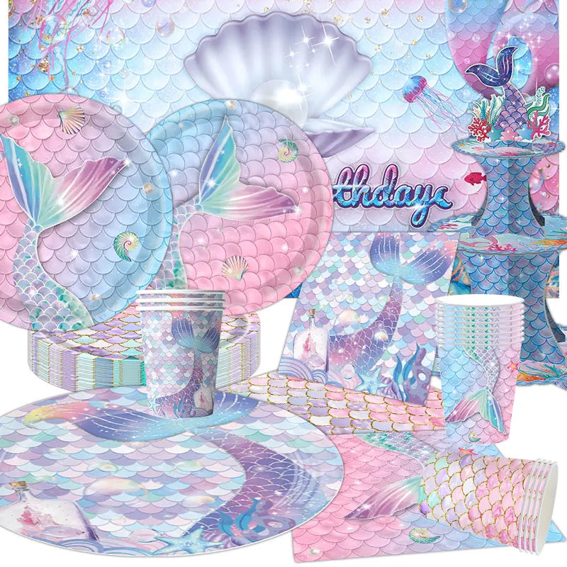 Purple Mermaid Birthday Party Supplies Kit for Girls