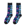 Pair of novelty crew socks featuring skull, alien, and tiger prints in blue, purple, and black.