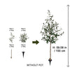 A diagram showing parts of a lifelike artificial olive tree, including a full tree and separate components without a pot.