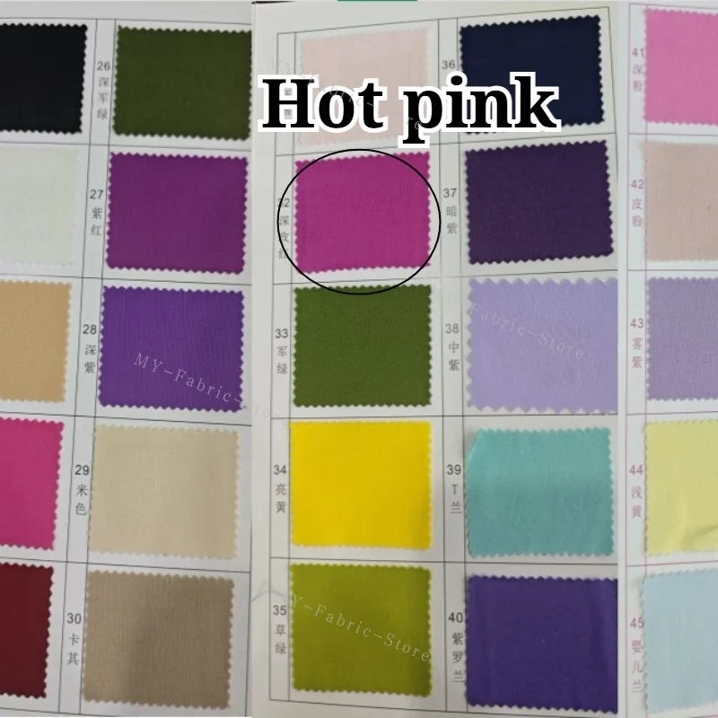 A color swatch chart showing various shades of hot pink and purple fabric colors.