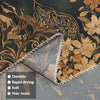 A close-up of a tan and brown floral tapestry fabric with intricate designs on a gray background.