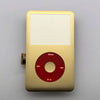 A gold-colored iPod front faceplate with a red menu button and clickwheel replacement kit.