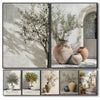 A collection of oil paintings depicting olive trees and lemon branches in various styles and contexts.