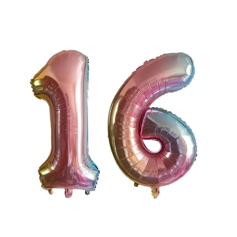 Two foil number balloons, 1 and 6, in iridescent gold and silver shades.