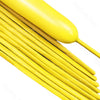A close-up of yellow magic twisting balloons arranged in a fan shape.