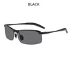 Black men's photochromic polarized driving sunglasses with an alloy frame.