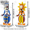 A yellow and orange Five Nights at Freddy's building block model figure shown with manual measurements.