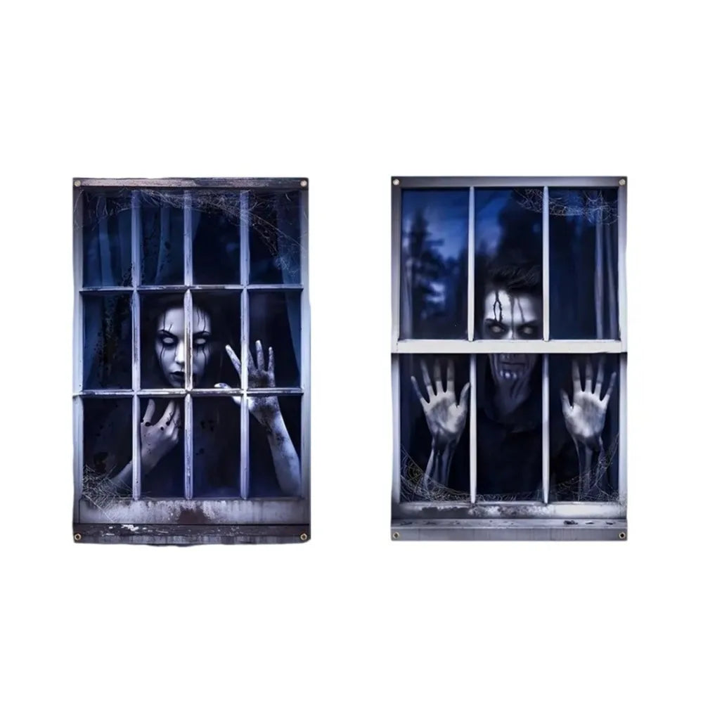 Scary Halloween Window Cover Set with Blood-Themed Design