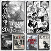 A collection of posters and stickers featuring characters and scenes from the Vinland Saga anime and manga.