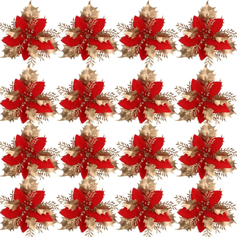 Glitter Christmas Flower Ornaments with Clips (Set of 5)