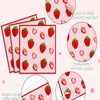 A set of pink strawberry themed disposable tableware featuring various designs and strong water absorption.
