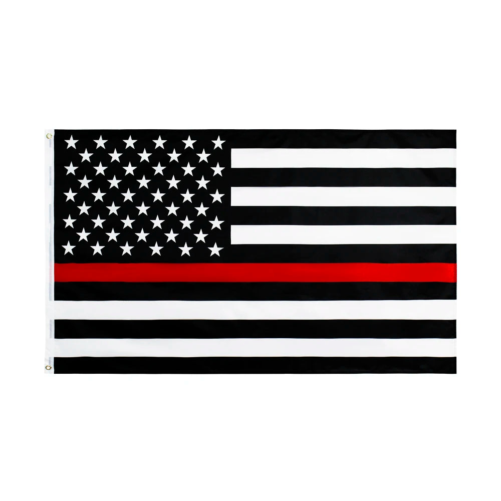 A black flag with white stars and a red horizontal stripe, representing a first responder memorial.