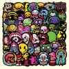 A collection of dark, stylized skull and ghost face stickers featuring various horror themes and colors.