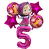 A set of six pink foil balloons featuring characters from Masha and the Bear