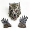 Realistic werewolf full head mask with gray fur and fierce facial features