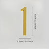 A polished gold house number with a vertical design and self-adhesive backing.