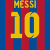 Wall art featuring the number 10 and the name MESSI in vertical red and blue stripes.
