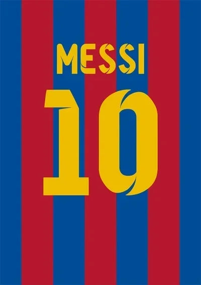 Wall art featuring the number 10 and the name MESSI in vertical red and blue stripes.