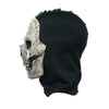 A realistic horror ghost skull latex mask is shown against a black background.