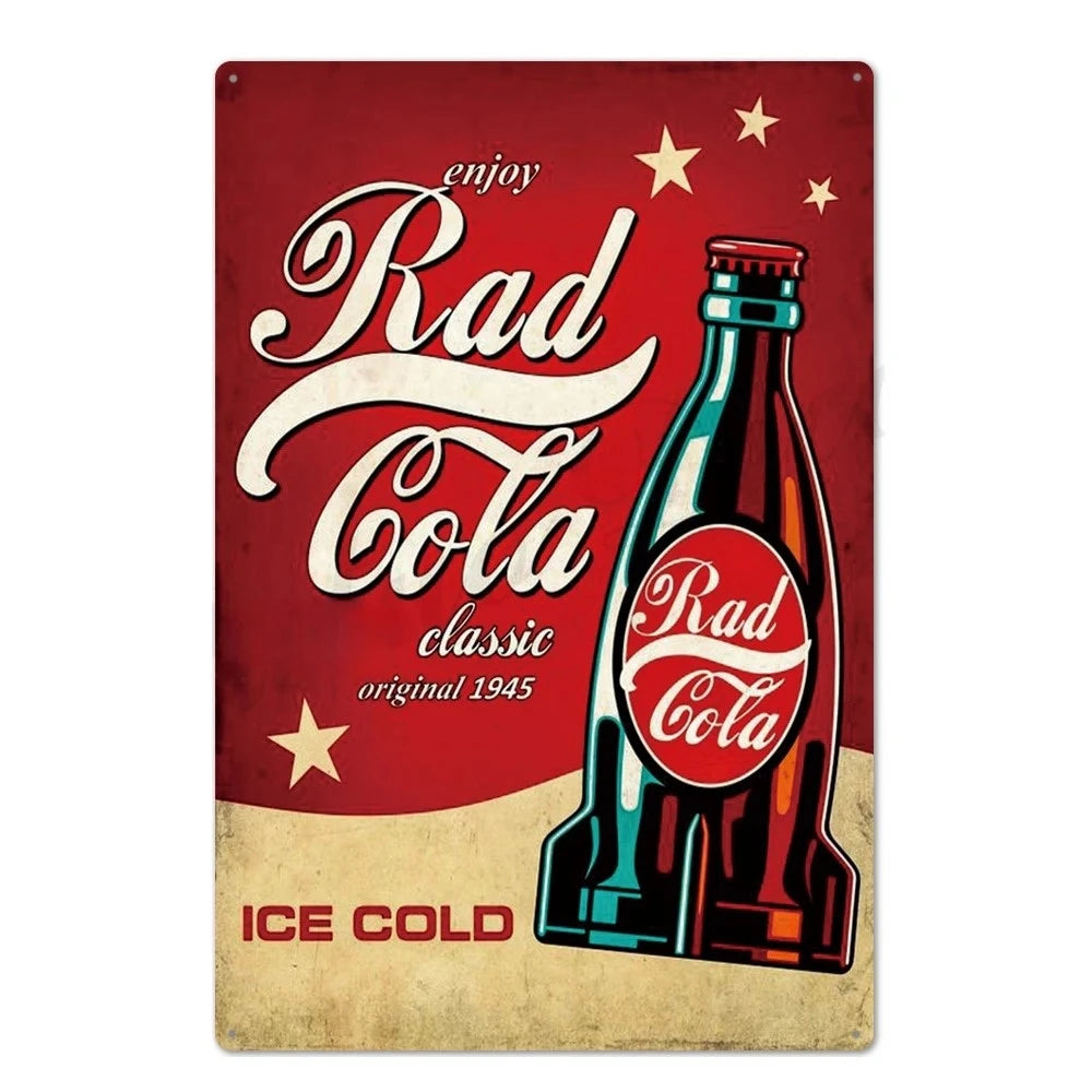 Vintage metal wall sign advertising Rad Cola classic original 1945 with ice cold text