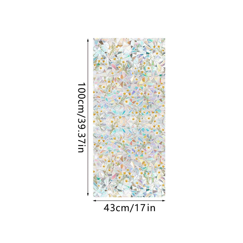 Botanical print static cling window film featuring a delicate pattern of light pink, white, and yellow floral elements.