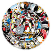 A circular arrangement of 50 cute penguin stickers for DIY crafting and waterproofing.