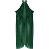 A dark emerald green sheer chiffon cape with a tie closure for costume wear.
