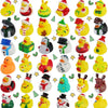 A collection of colorful rubber ducks in various designs and colors.