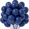 A cluster of matte blue latex balloons forming a decorative garland.