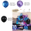 A kit for creating an elegant black and gold balloon garland arch with starburst foil accents, including various sized balloo