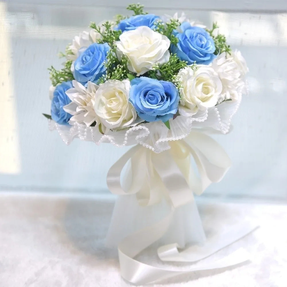 Elegant Silk Rose Bridal Bouquet with Baby's Breath