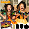 A set of Halloween rainbow scratch art cards for kids featuring a girl and a witch theme.