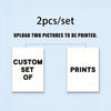 Two blank white prints are shown with instructions to upload two pictures to be printed.