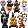 A collection of Halloween foil balloons featuring bat, pumpkin, ghost, and monster designs.