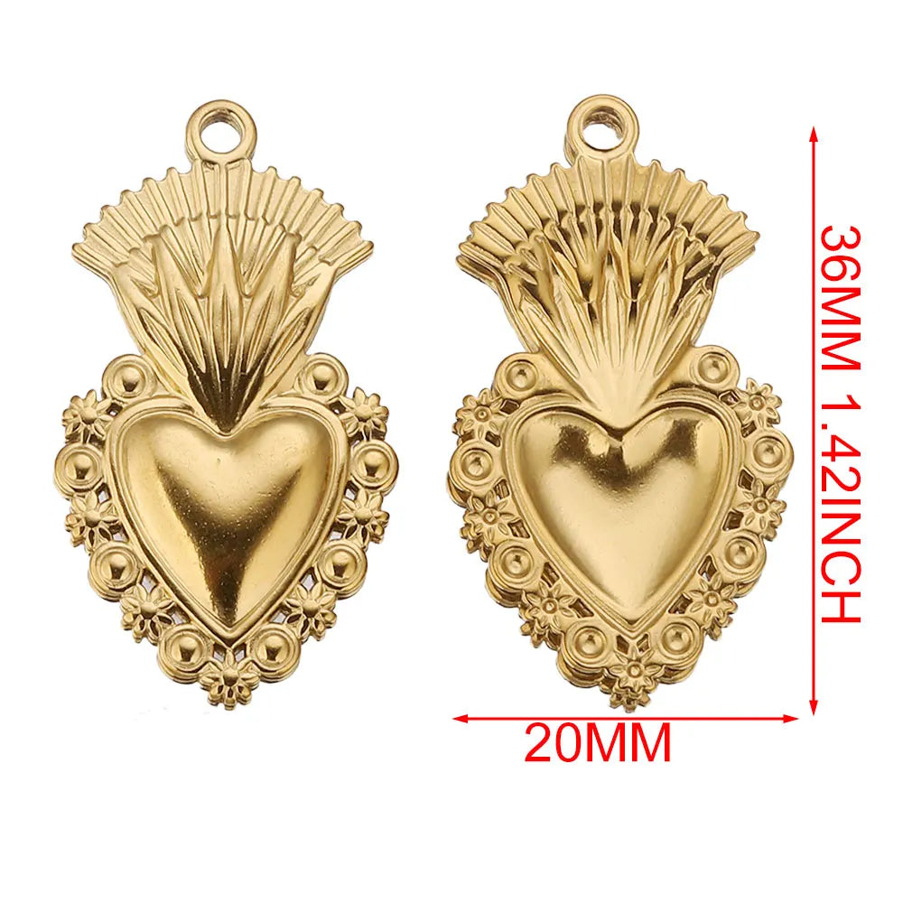 Gold Sacred Heart Charms for Jewelry Making